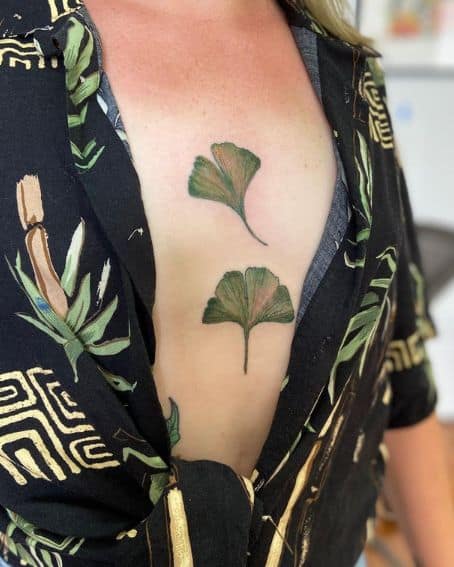 Ginkgo Leaf Tattoo on Chest