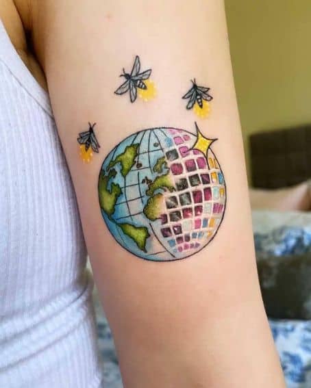 Globe, Disco Ball and Firefly Tattoo Design