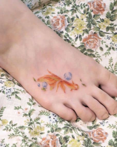 Goldfish with Water Droplets Tattoo