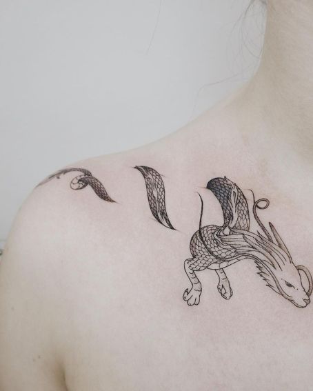 Haku Dragon Tattoo on Collarbone