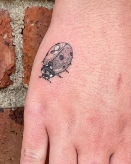 Handpoke Ladybug Tattoo on Back Hand