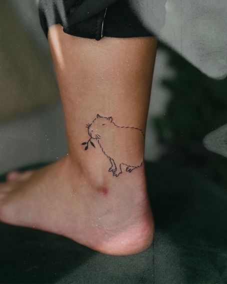 Handpoked Capybara Tattoo on Leg