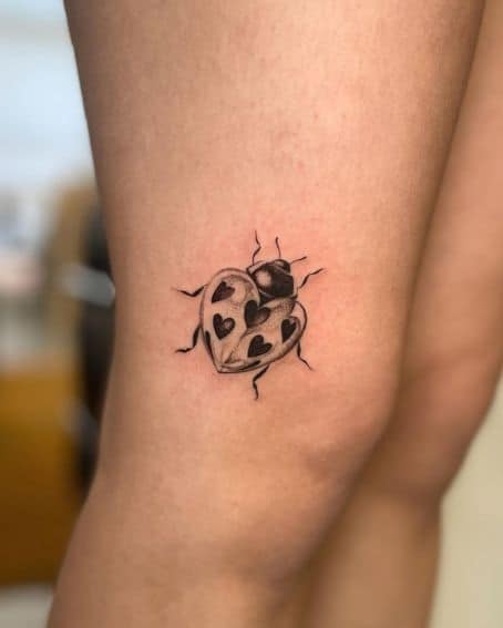 Heart Shaped Ladybug Tattoo on Knee