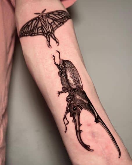 Hercules Beetle and Spanish Moon Moth Tattoo Art