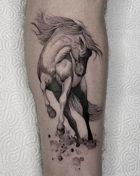 Horse Tattoo with Abstract Splashes