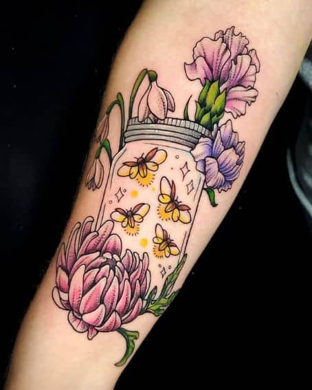 Illustrative Flowers with a Jar of Fireflies