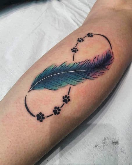 Infinity Feather Tattoo with Cat Paws