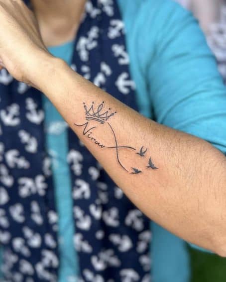 Infinity Tattoo with Crown and Birds