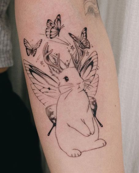 Jackalope and Butterflies Tattoo
