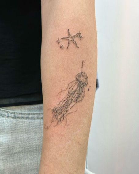 Jellyfish & Starfish Tattoo Design