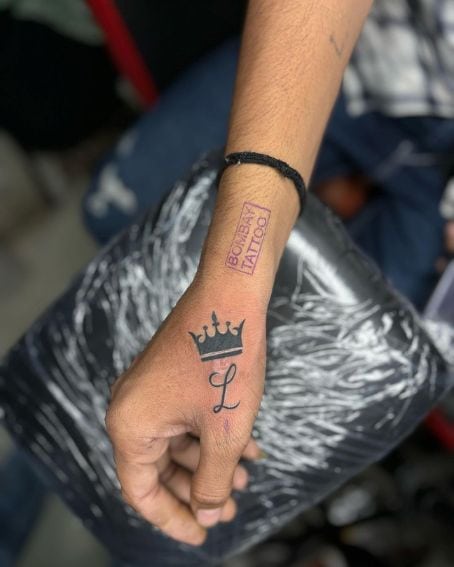 L Alphabet Tattoo with Black Crown