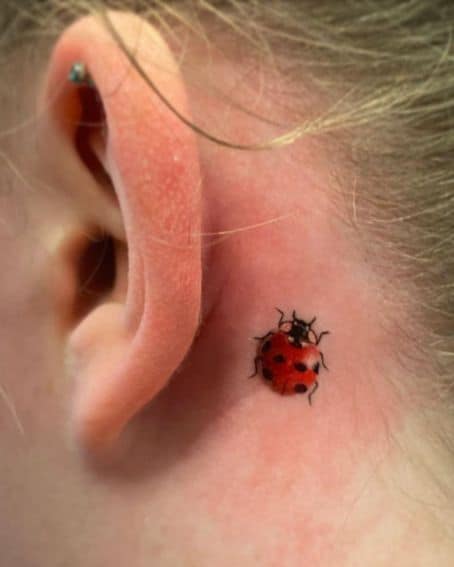 Ladybug Tattoo Behind the Ear