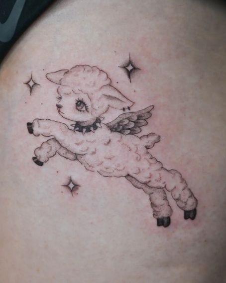 Lamb with Wings Tattoo