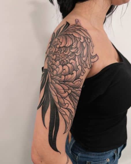 Large Chrysanthemum Tattoo on Upper Arm