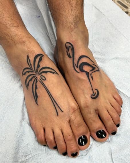 Large Flamingo Tattoo on Foot