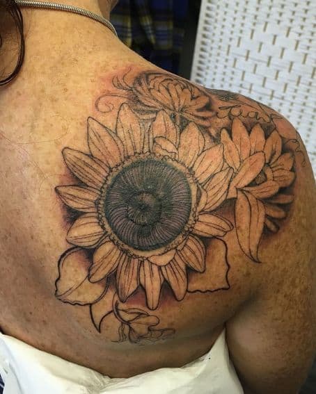 Large Sunflower Shoulder Tattoo