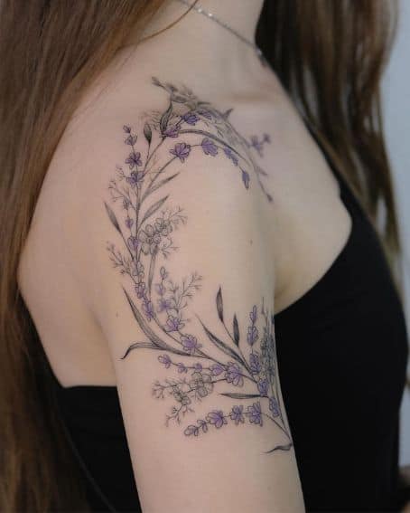 Lavender Tattoo on Shoulder