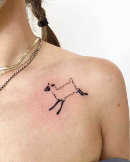 Leaping Lamb Tattoo on Collarbone