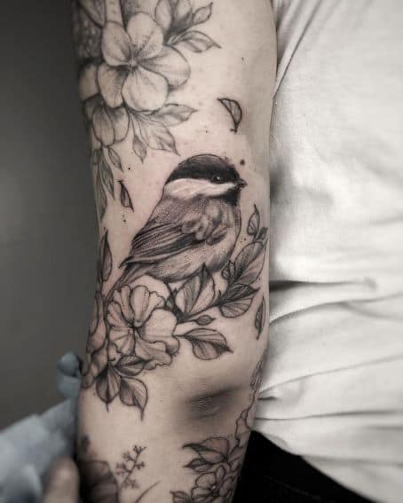 Lil Chickadee and Florals Tattoo