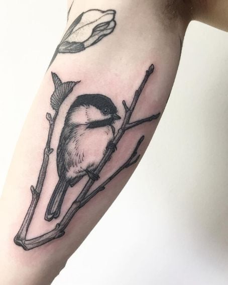 Lil Chickadee Bird Tattoo on Inner Arm