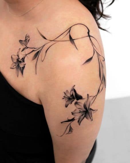 Lily Flowers Shoulder Tattoo