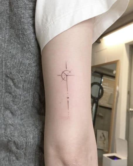 Line Work Compass Tattoo on Arm