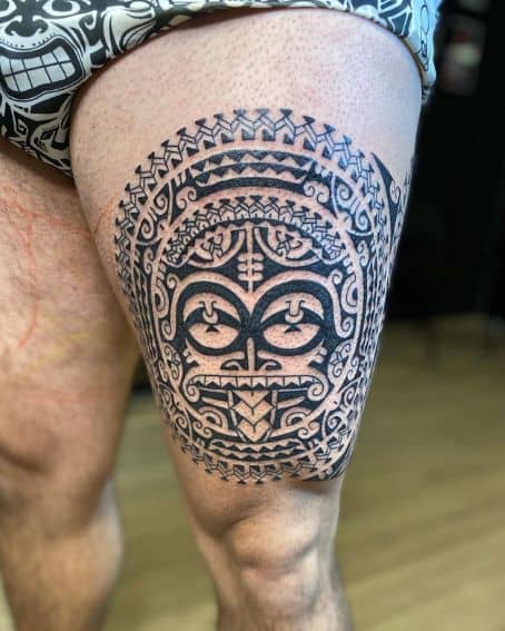 Linework Polynesian Tattoo on Thigh
