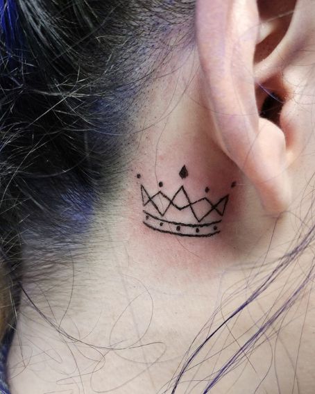 Little Crown Tattoo Behind The Ear