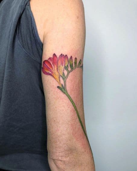 Long-Stemmed Freesia Tattoo on Arm