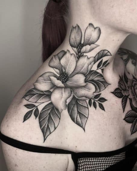 Magnolia Flowers on the Collarbone