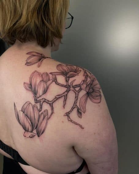 Magnolias Growing Over The Shoulder Tattoo