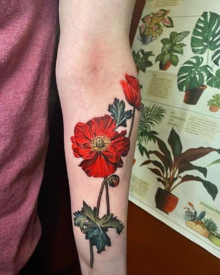 Memorial Poppy Flower Tattoo Design