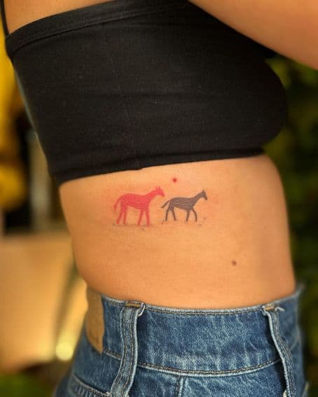 Mini Colorful Horse Tattoo on Ribs