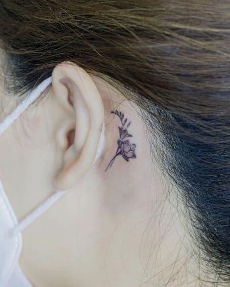 Mini Freesia Tattoo Behind The Ear