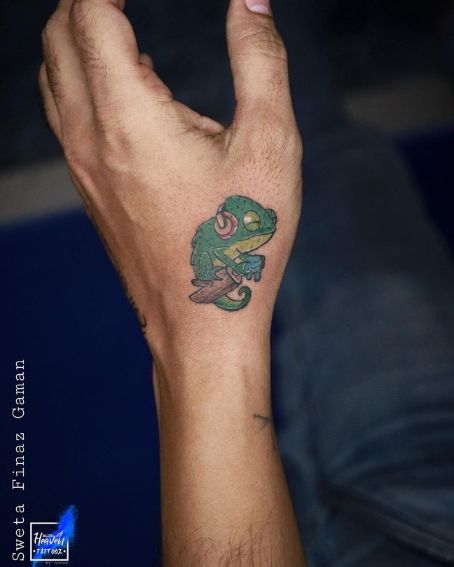 Minimal Chameleon Tattoo on Hand