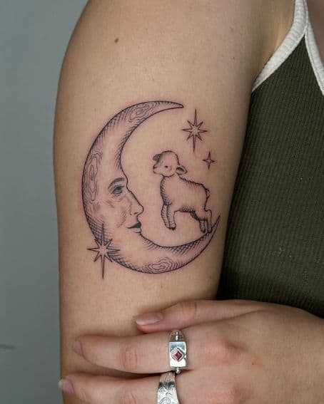 Moon and Lamb Tattoo Design