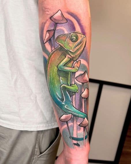 Mushroom Field Chameleon Tattoo