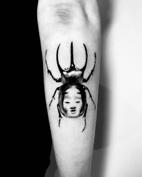 Noh Mask Beetle Tattoo Design