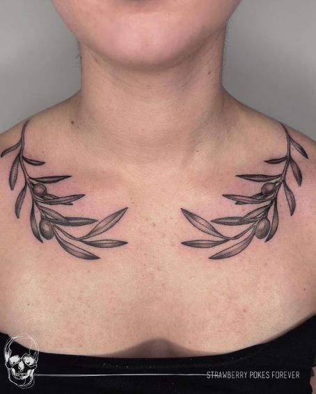 Olive Branch Tattoo on Collarbone