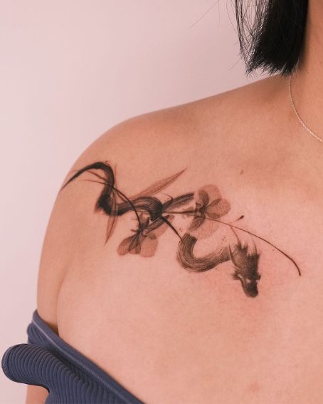 Orchid and Brushed Dragon on the Collarbone