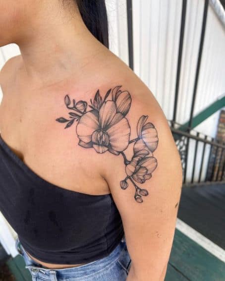 Orchids Flower Tattoo on Shoulder