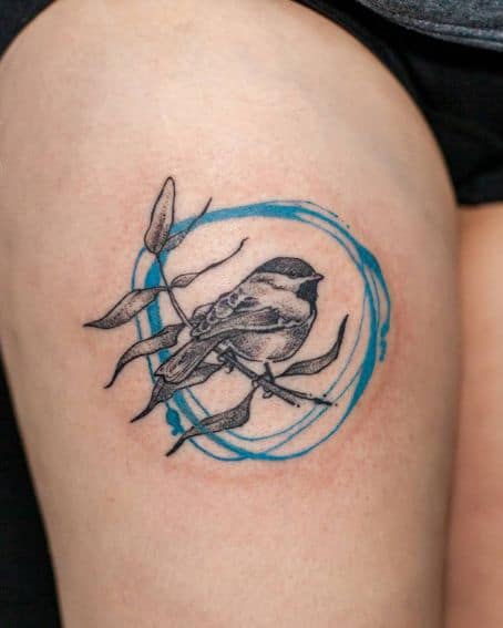 Oregon Chickadee Tattoo on Thigh