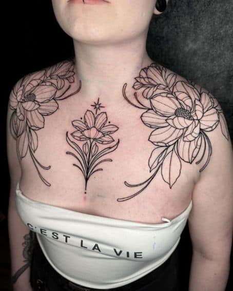 Ornamental Magnolia Tattoo on Chest