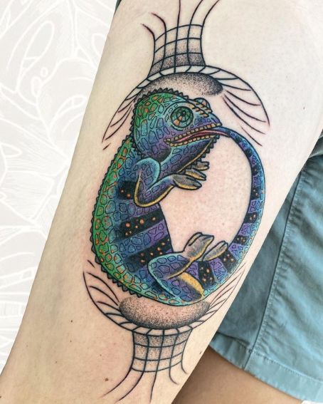 Ouroboros Chameleon Tattoo with Black Hole