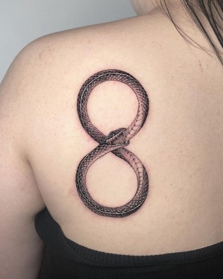 Ouroboros Snake Tattoo on Back Shoulder