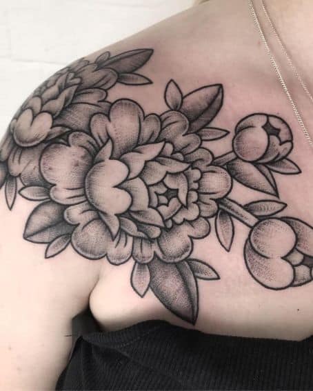 Peonies Flower Shoulder Tattoo