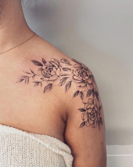 Peony Flower Shoulder Tattoo