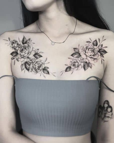 Peony Flowers Tattoo on Both Shoulder