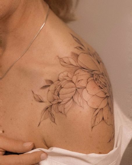 Peony Shoulder Tattoo Design