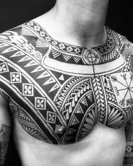 Polynesian tattoo design on chest